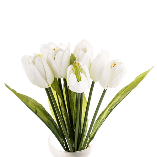 Umělá květina tulipán 9 ks, bílá