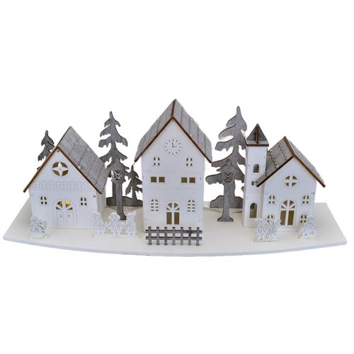Decorațiune LED din lemn Trei case , 44 x 15,8x 13,5 cm