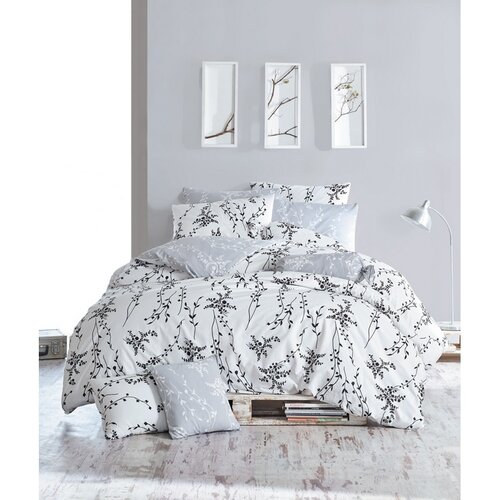 BedTex Бавовняна постільна білизна Blumen сірий, 220 х 200 см, 2х 70 х 90 см
