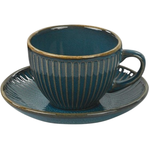 Zestaw 6 ceramicznych filiżanek z spodkami Linea 210 ml, naftowy