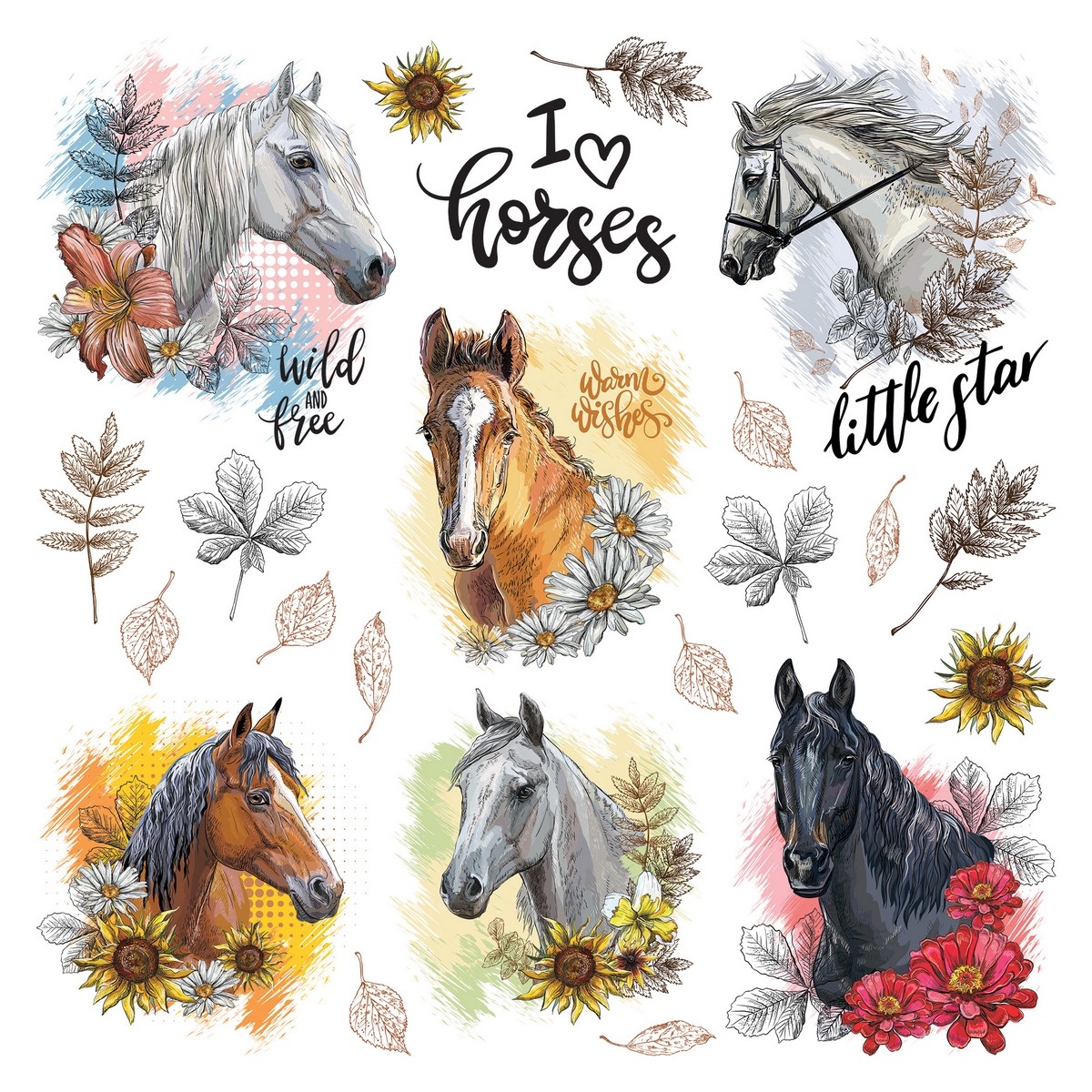 Samolepící dekorace Horses, 30 x 30 cm