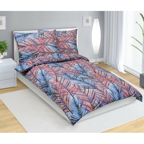 Bellatex Pościel bawełniana Paproć niebieski, 140x 200 cm, 70 x 90 cm
