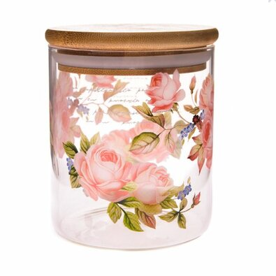 Glasdose mit Bambusdeckel Rose, 440 ml