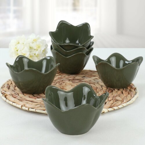 Súprava 6 keramických misiek Lotus 11,8 cm, zelená