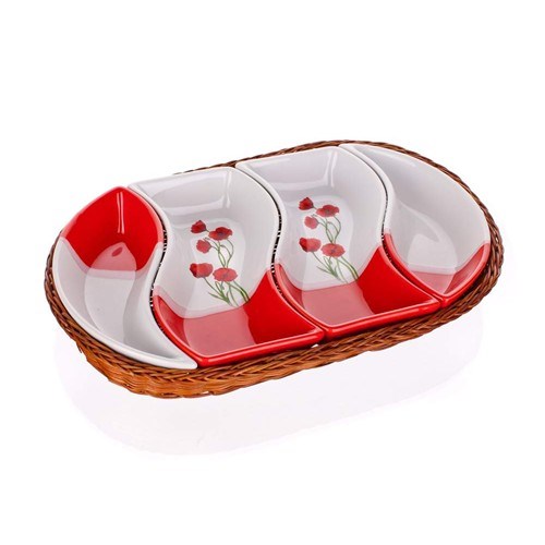 BANQUET Red Poppy servírovací misky v košíku 4 díly 601559RP