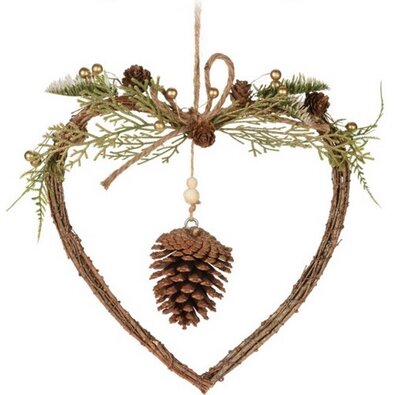 Závesná vianočná dekorácia Woody Heart, 34 x 34 x 7 cm