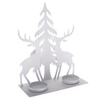 Vánoční kovový svícen na 2 čajové svíčky  Soby, 16 x 18 x 8 cm