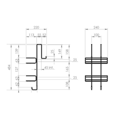 GEDY 2485 Chrom line Поличка для душової кабіни  підвісна, 24 x 49 x 22 см, срібляста