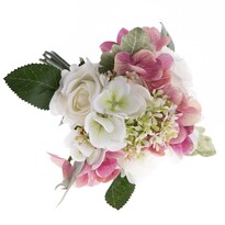 Umělá kytice růží a hortenzií Bella, 20 x 27 cm