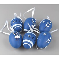 Sada ručně malovaných vajíček s mašlí modrá, 6 ks