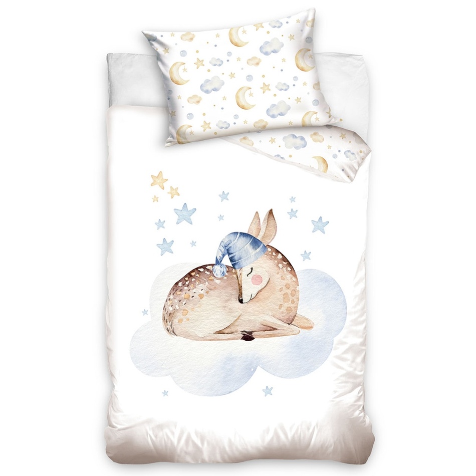 Lenjerie de pat din bumbac, pentru copii,Căprioară dormind, 100 x 135 cm, 40 x 60 cm