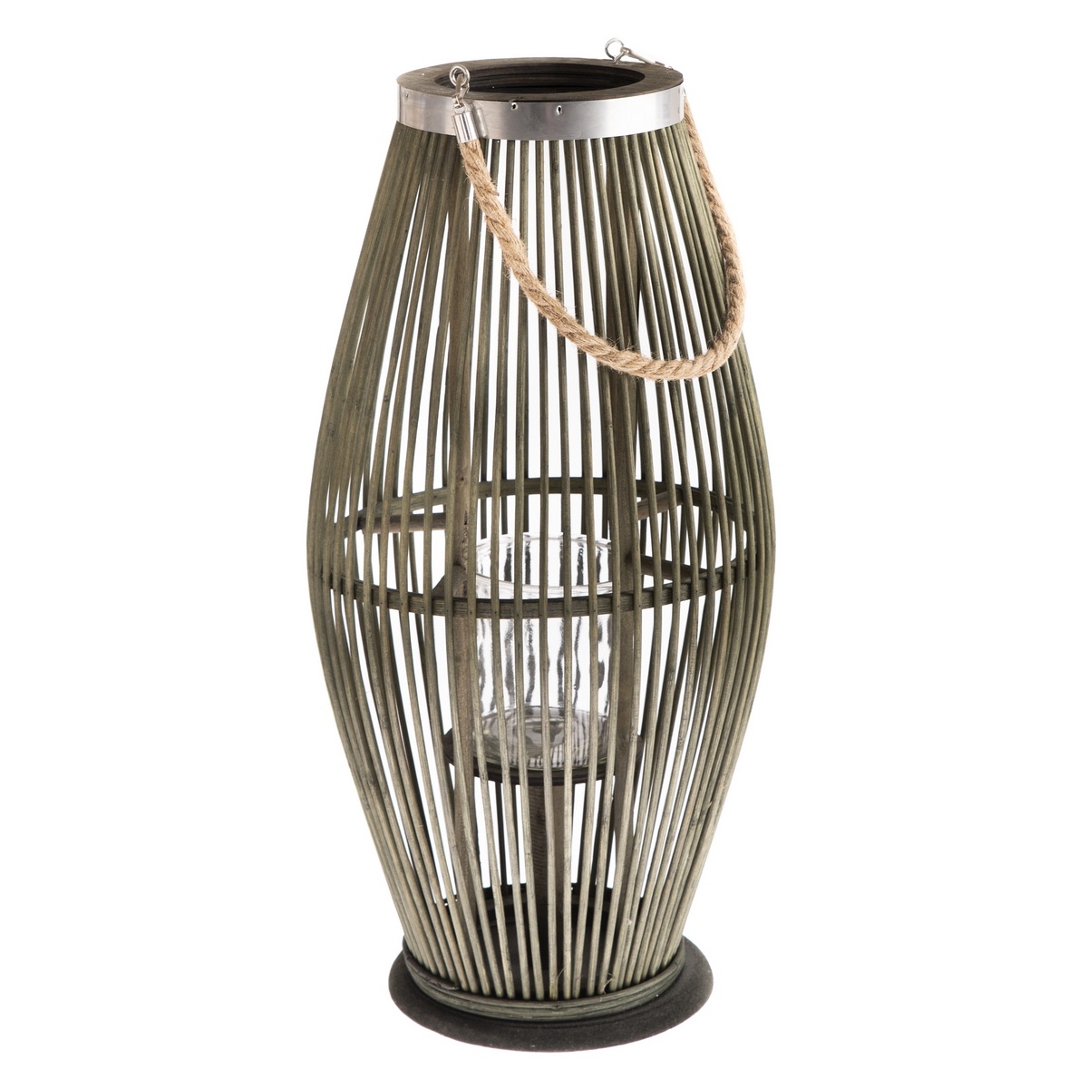 Bambusová lucerna se sklem Delgada zelená, 59 x 29 cm