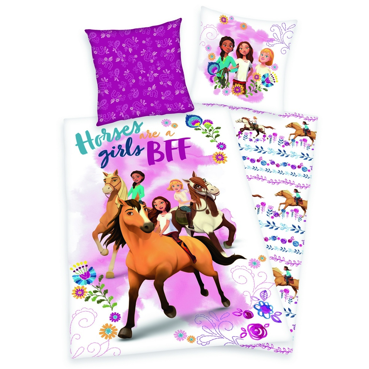 Lenjerie de pat din bumbac pentru copii Spirit Horses girls, 140 x 200 cm, 70 x 90 cm 140