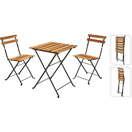 Skládací bistro set Lagos, 3 ks, akáciové dřevo, ocelový rám