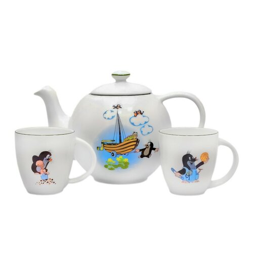 Thun Zestaw porcelanowy czajnik i 2 kubki Krecik i Łódka