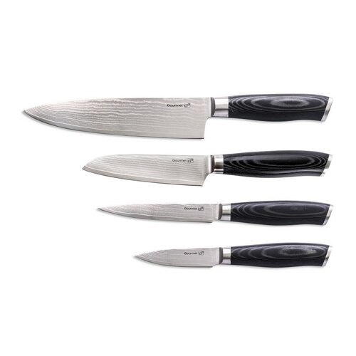 Súprava nožov G21 Gourmet Damascus v bambusovom bloku 4 ks + brúsny kameň