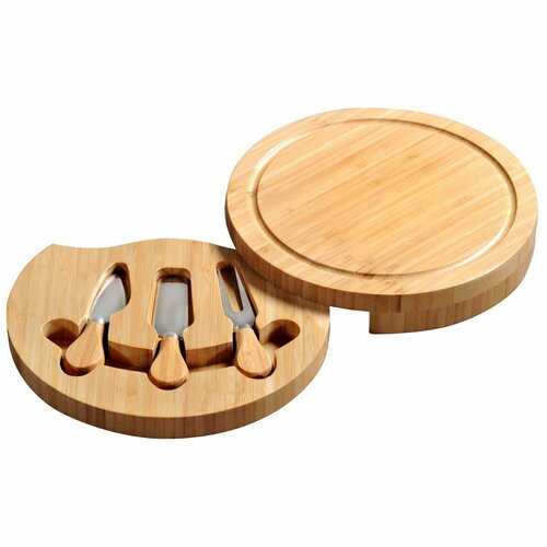 Kesper 58642 Käseschneidebrett mit Besteck Bambus, 23 x 23 x 3,6 cm