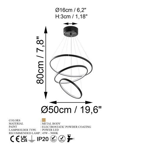 Závesný LED lustr Simit - 13697, čierna