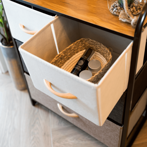 Komoda s látkovými šuplíky HAZEL TYP 2, hnědá