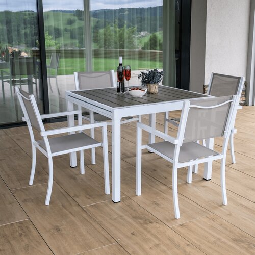 Garten-Ausziehtisch, weißer Stahl/grau, DORIO