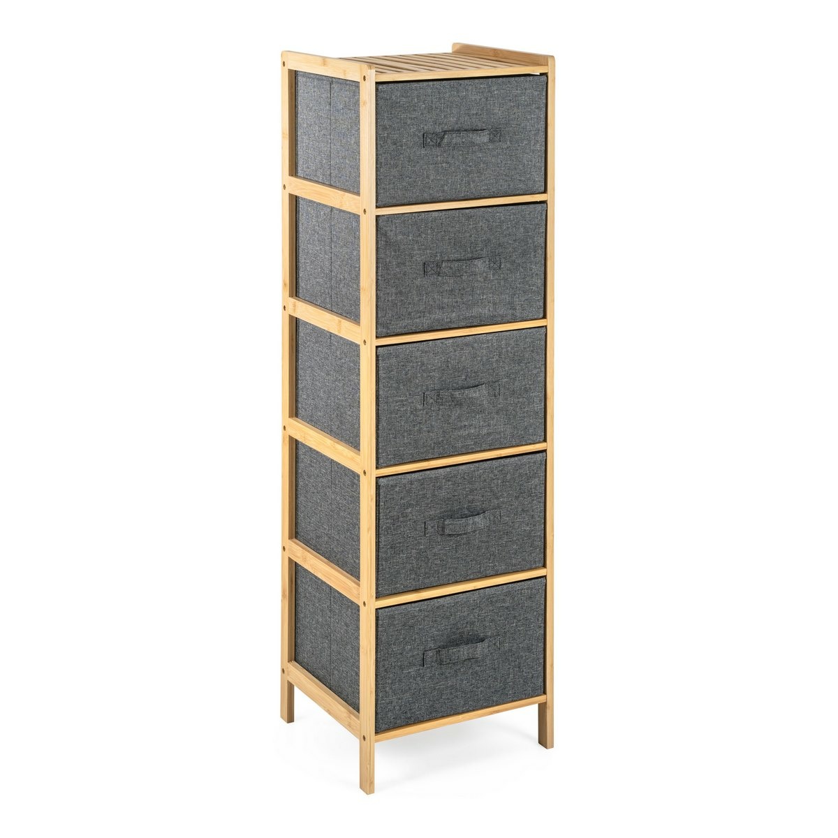 G21 Bambusová policová jednotka s košíkmi, 5políc, sivá