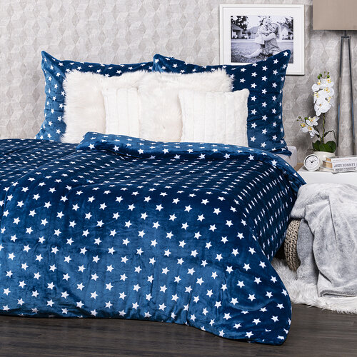 Lenjerie pat 1 pers., 4Home, microflanel Stars albastru, 160 x 200 cm, 70 x 80 cm