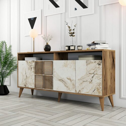 Skříňka Milan Walnut and White Marble
