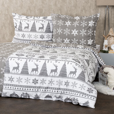 Lenjerie pat bumbac flanel 4Home Christmas Time , gri,  140 x 220 cm, 70 x 90 cm