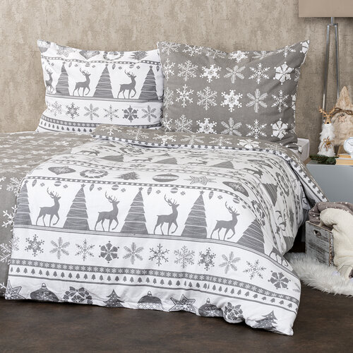 Lenjerie pat bumbac flanel 4Home Christmas Time , gri,  140 x 220 cm, 70 x 90 cm