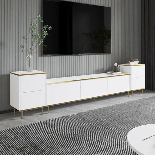 TV-Lowboard mit Schränken Imej White and Gold