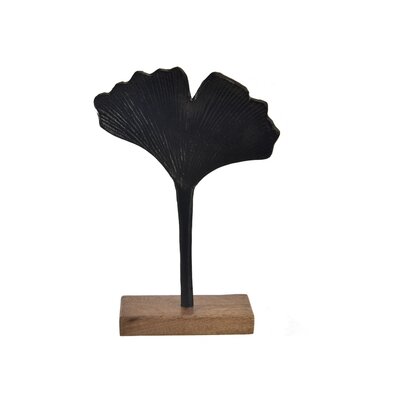 InDecor Fekete mangófa levél talapzaton, 21 x 5 x 30 cm