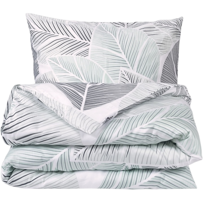 Matex Pościel satynowa Szare liście, 140 x 200 cm,70 x 90 cm