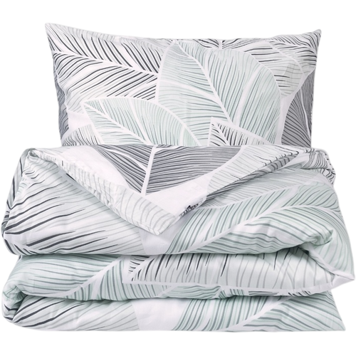 Lenjerie de pat Matex Satin frunze gri , 140 x 200 cm, 70 x 90 cm