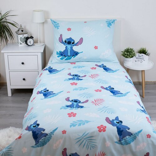 Jerry Fabrics Lenjerie de pat din bumbac Lilo and Stitch Blue, 140 x 200 cm, 70 x 90 cm