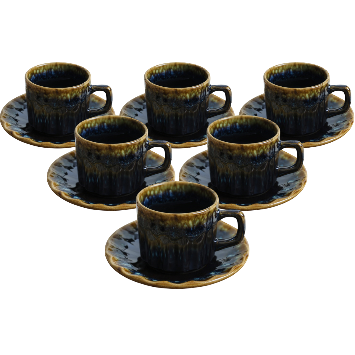 Zestaw 6 filiżanek ceramicznych ze spodkami Elementa 185 ml, ciemnoniebieski