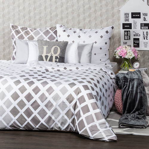 4Home Posteljnina Geometric siva mikro, 140 x 220cm, 70 x 90 cm
