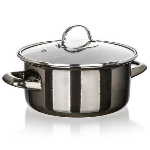 Banquet Hrniec smaltovaný METALLIC Black 20 cm, 2 l, s pokrievkou
