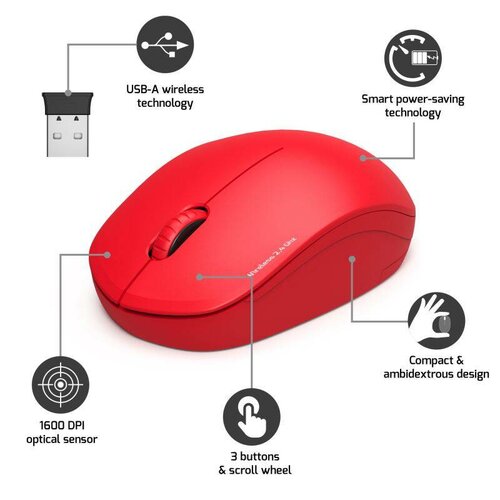PORT CONNECT Bezdrôtová myš Wireless COLLECTION 1600DPI, červená