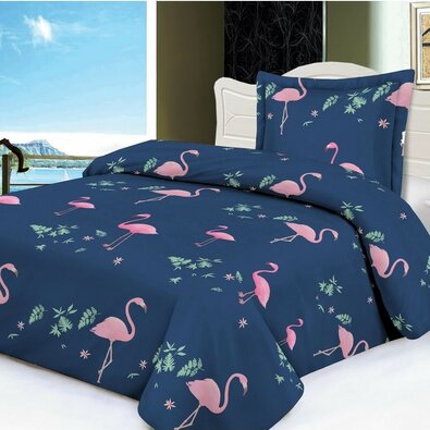 Pościel z mikropluszu „Flamingo” granatowy, 140 x 200 cm, 70 x 90 cm