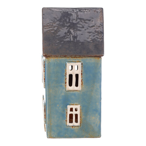 Świecznik Domek niebieski, ceramika, 12 x 9 x 18 cm