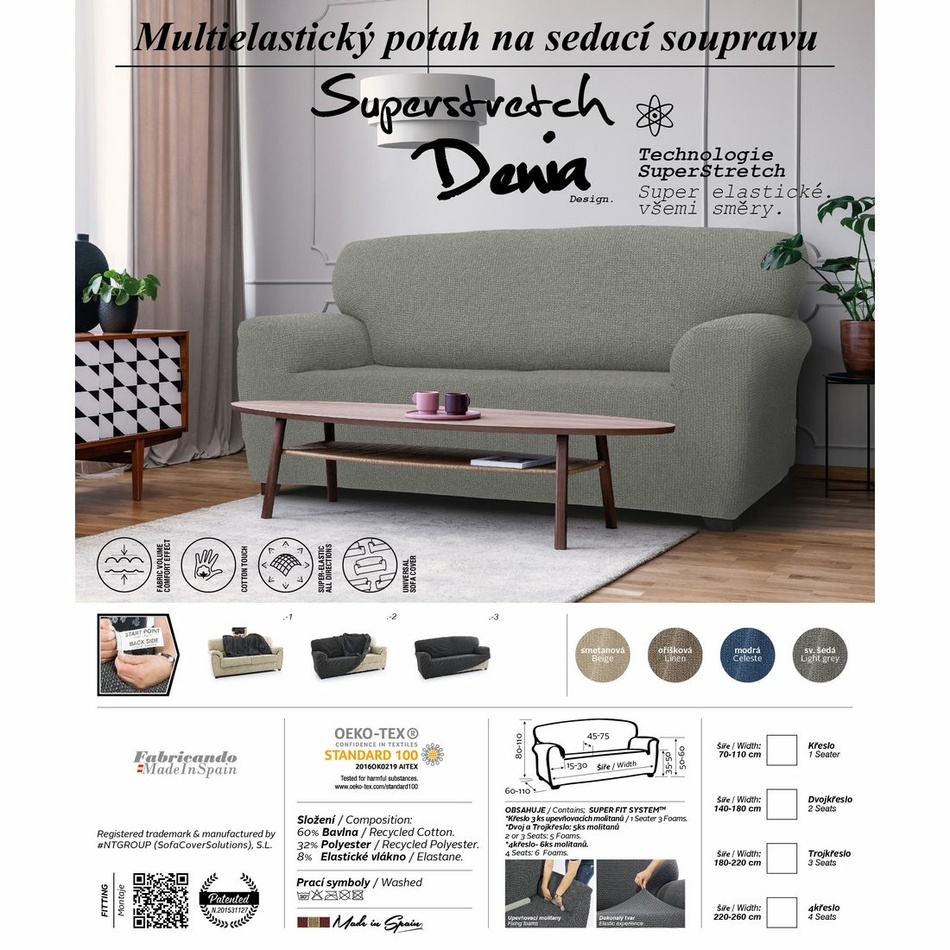 Denia multielasztikus kanapéhuzat diófa színű, 220 - 260 cm, barna, 220 - 260 cm termék 2. képe