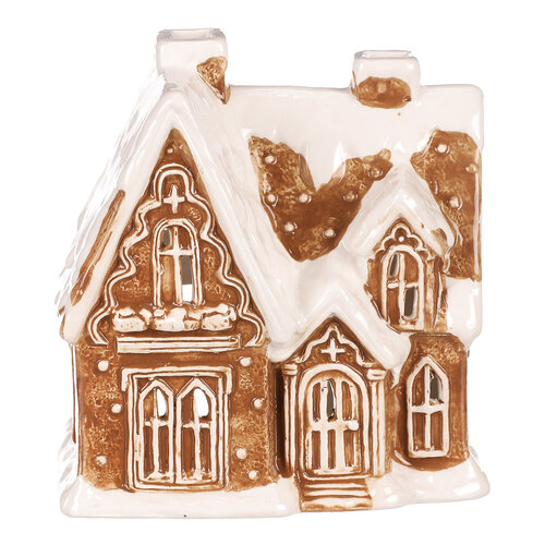 Świecznik Zasnieżona willa z piernika, ceramika, 15 cm