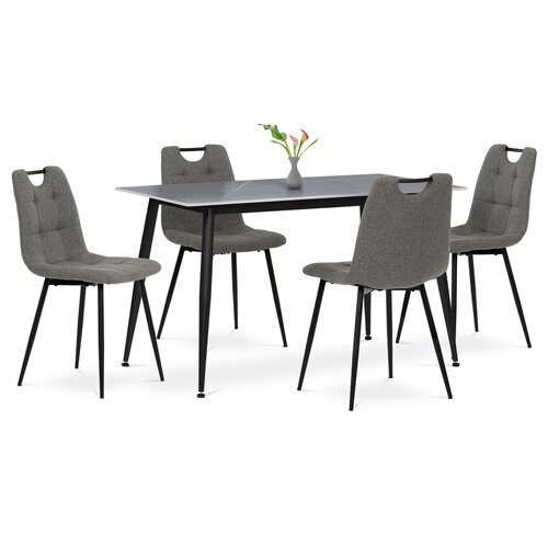Jedálenský set s keramickou doskou a 4 stoličkami, sivá