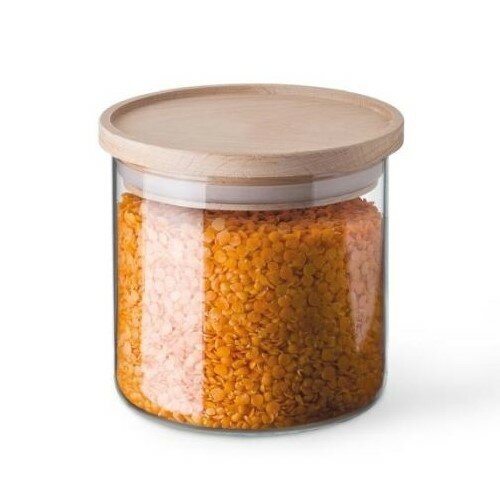 Doză din sticlă Simax 5162 cu capac din lemn,0,5 l