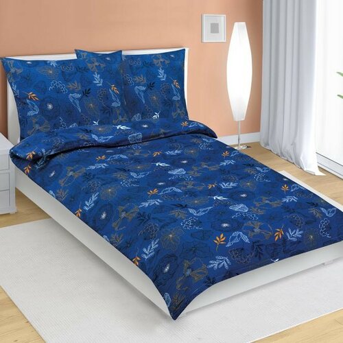 Bellatex Krepp-Bettwäsche Wiese Dunkelblau, 140 x 200 cm, 70 x 90 cm