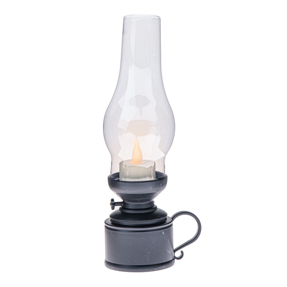 Plastová lucerna s LED svíčkou Flame, v. 24,5 cm, černá