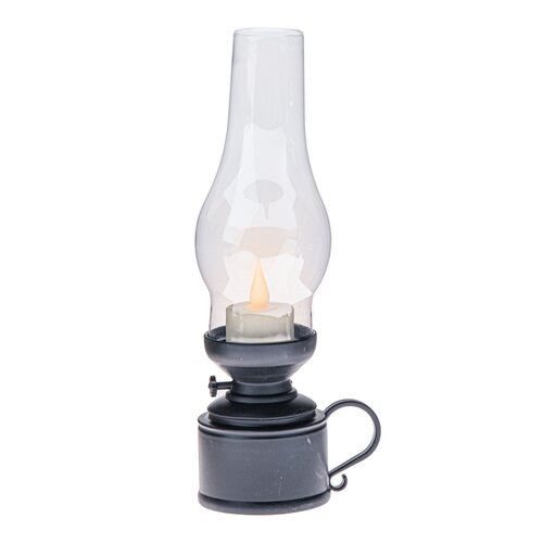 Plastikowa latarnia z świeczką LED Flame, wys.24,5 cm, czarny