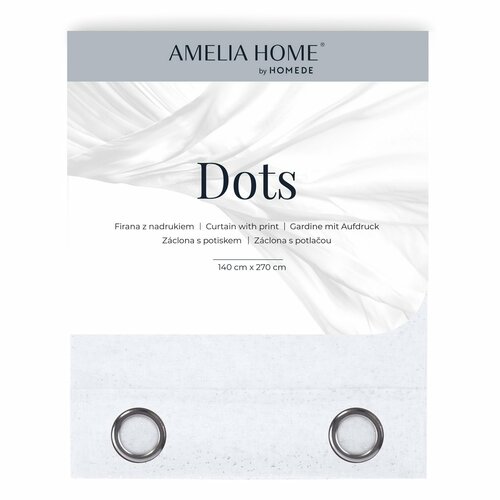 AmeliaHome Dots Eyelets függöny, ezüst, 140 x 250 cm