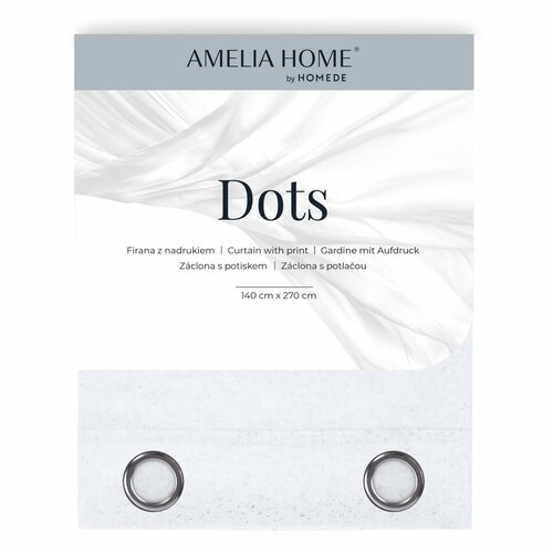 AmeliaHome Záclona Dots Eyelets stříbrná, 140 x 250 cm