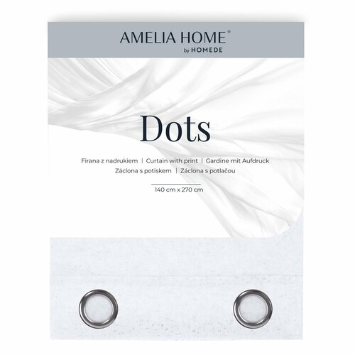 Restilo Firanka Dots Eyelets srebrny, 140 x 250 cm